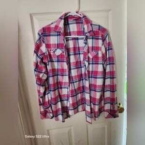 Columbia Pink and Blue Plaid Shirt